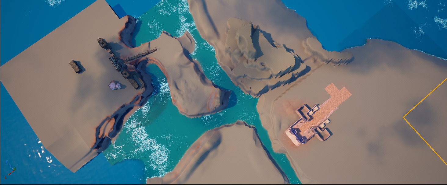 Aerial overview of the river and terrain around the build