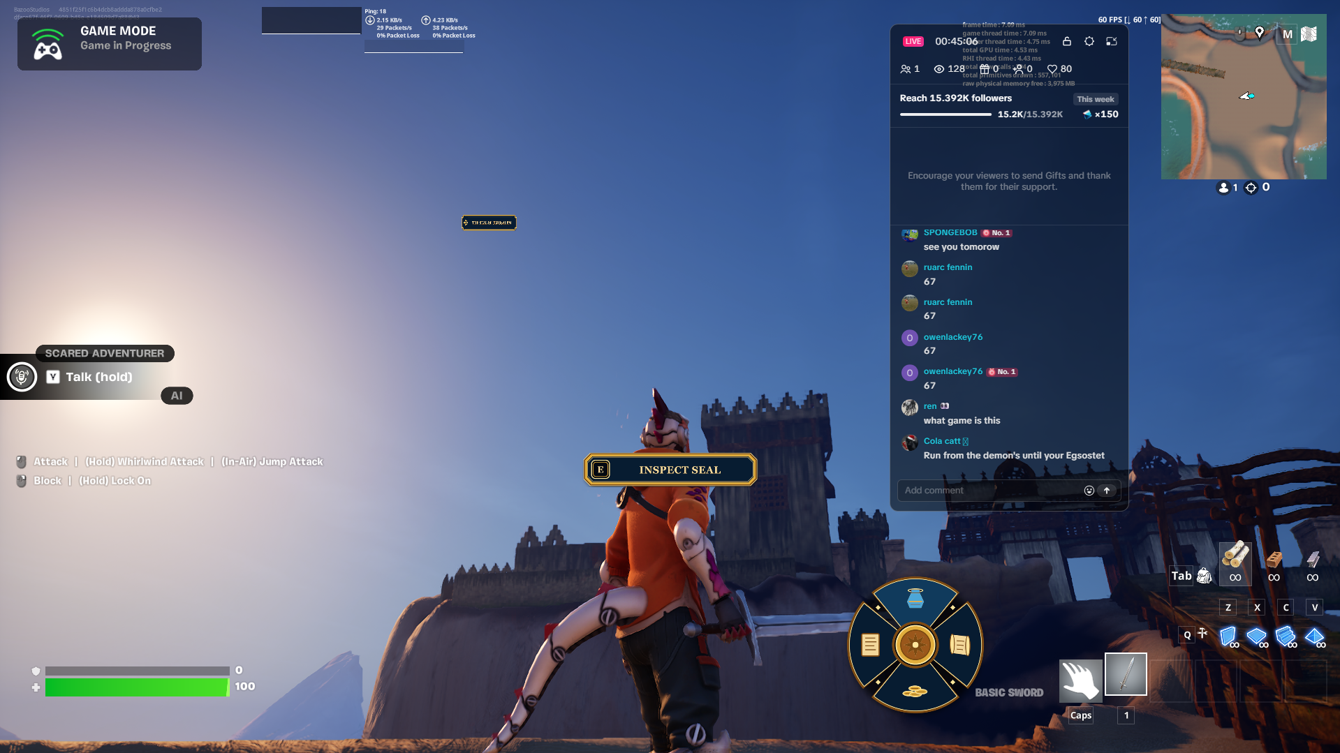 Gameplay view with the inspect seal interaction prompt