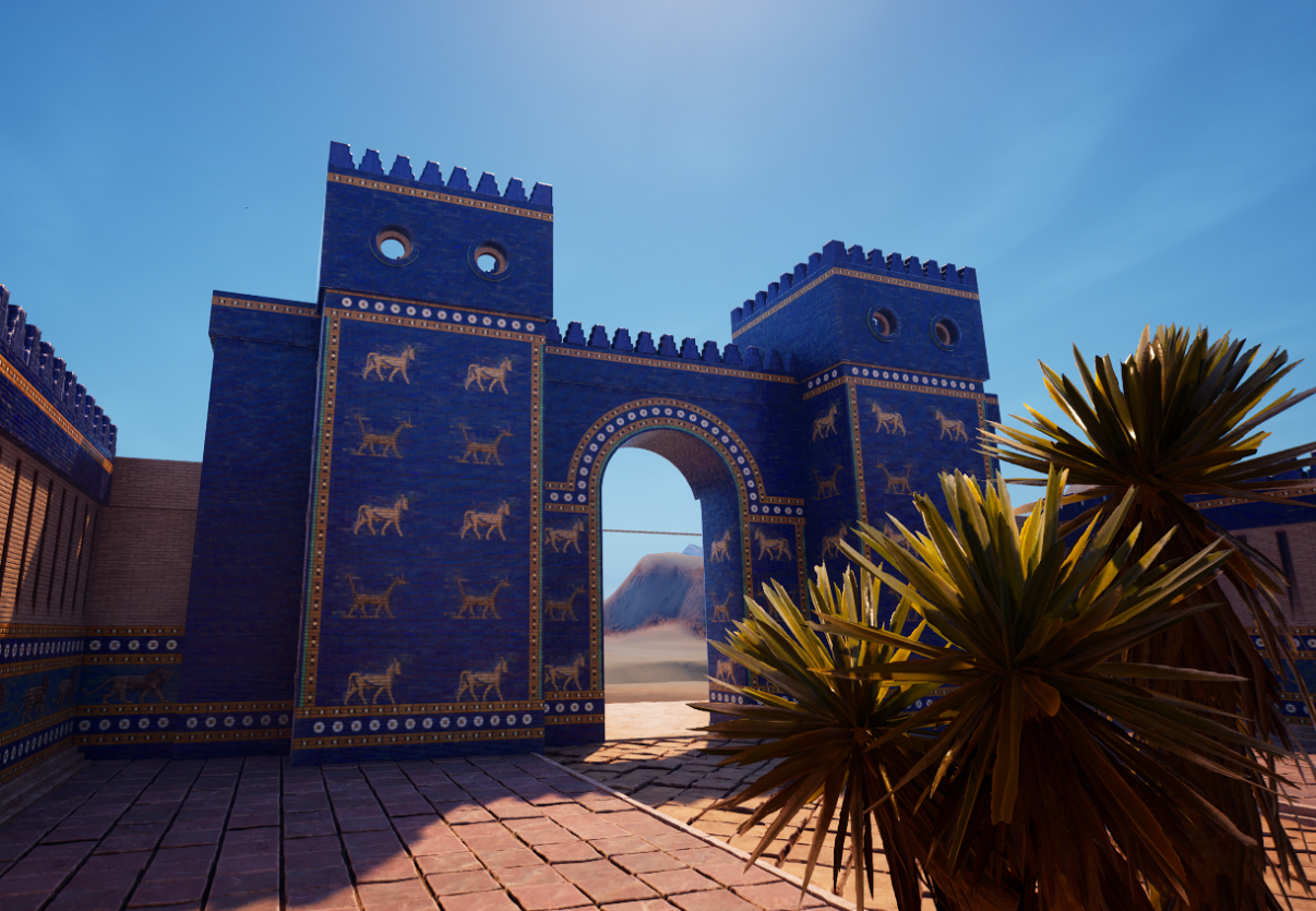 Blue Babylonian gate courtyard from The Lost Seal of Jerusalem